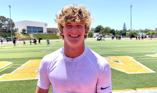 Los Angeles-Loyola linebacker/defensive end Scott Taylor, a 2025 UCLA commit, played offense and defense Thursday in 7-on-7 work during the Elite 11 finals at Mira Costa High School in Manhattan Beach.