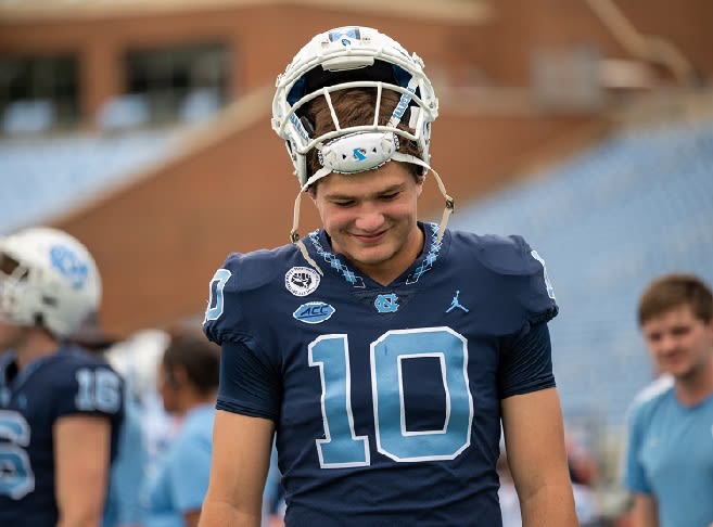 UNC QB Drake Maye threw two touchdown passes in the spring game Saturday at Kenan Stadium.