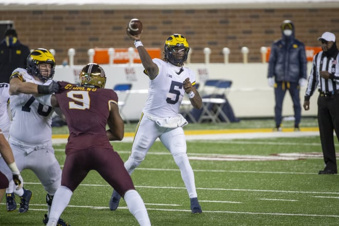 Michigan Wolverines football quarterback Joe Milton passed for a touchdown and rushed for a score in his first-ever start against Minnesota.