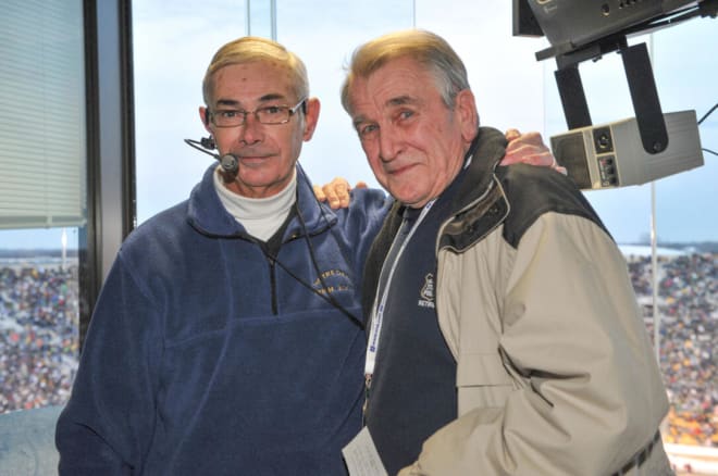 ND Stadium public address announcer Mike Collins (Left) and Sergeant Tim McCarthy (right)