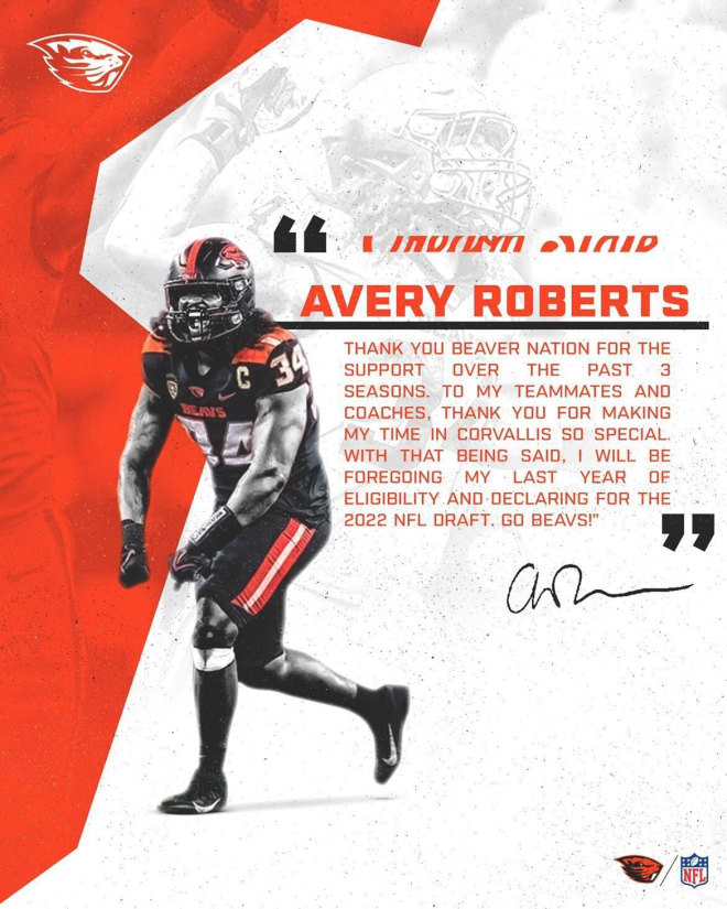 Oregon State LB Avery Roberts Declares For NFL Draft - BeaversEdge