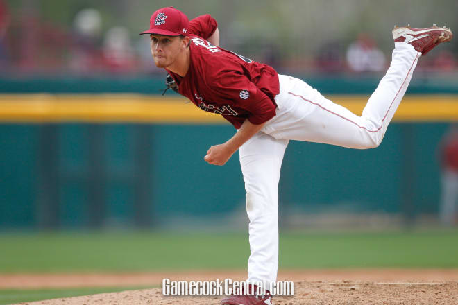 Josh Reagan delivers a pitch Sunday against Arkansas