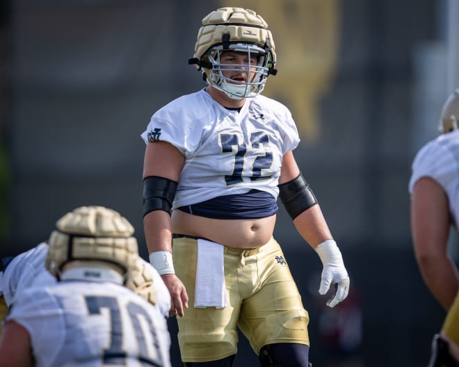 Sophomore Sam Pendleton played 15 snaps as a freshman in 2023 but has worked his way into the competition to start at left guard for Notre Dame this season.