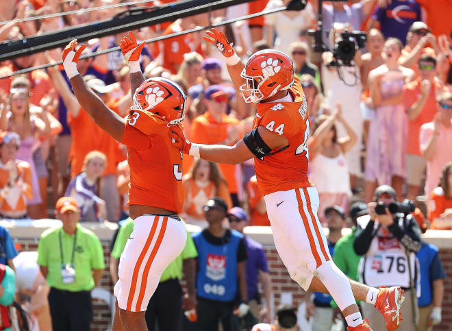 Clemson defensive ends T.J. Parker (#3) and Cade Denhoff (#44) are shown here in Death Valley earlier this month vs. N.C. State.