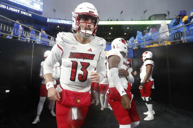 Louisville quarterback Jack Plummer takes the field before the Cardinals' loss at Pitt earlier this month. 