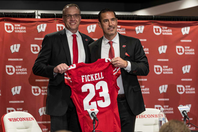 Wisconsin athletic director Chris McIntosh introduces Luke Fickell. 