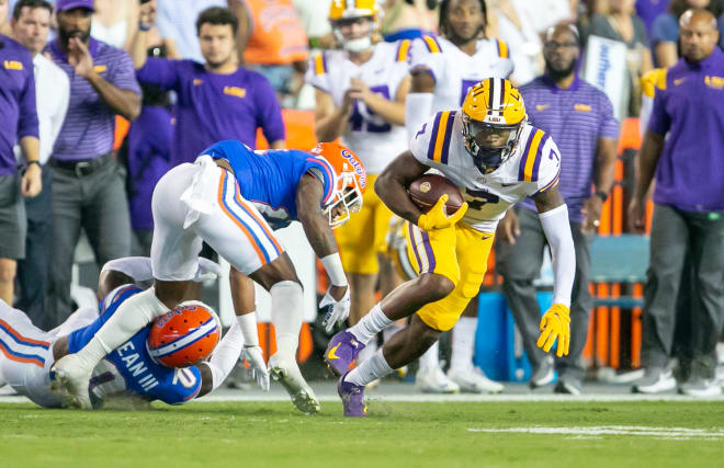 LSU junior wide receiver Kayshon Boutte enjoyed his first 100-yard receiving performance of the 2022 season in the Tigers' 45-35 victory at Florida on Saturday.