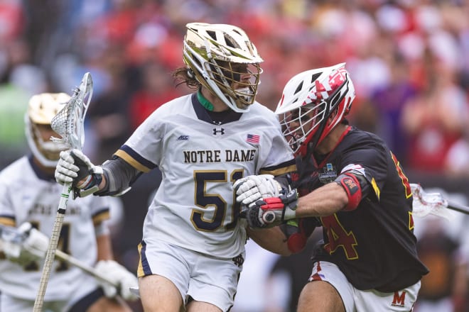 Grad senior Pat Kavanagh (51) on Thursday night became the first Notre Dame lacrosse player to win the prestigious Tewaaraton Award.