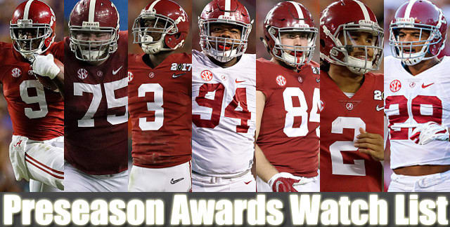 Seven players from Alabama have been nominated for preseason awards going into 2017 