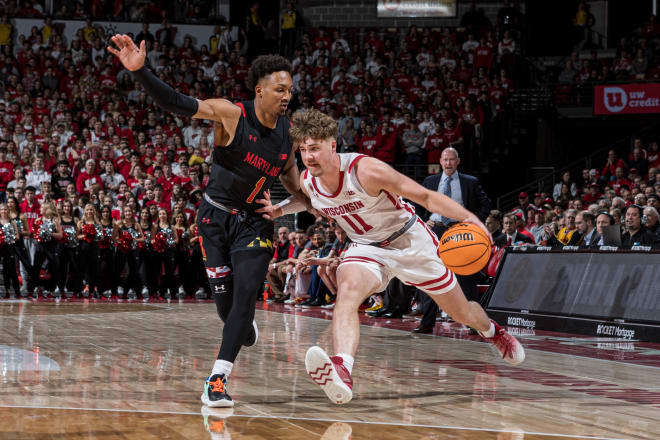 Max Klesmit was one of many Badgers to contribute in the win over Maryland with seven points. 