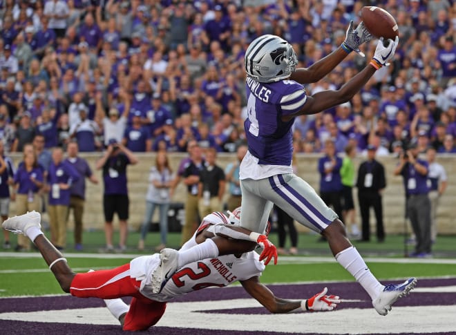 Kansas State redshirt freshman wide receiver Malik Knowles caught two touchdowns last Saturday.