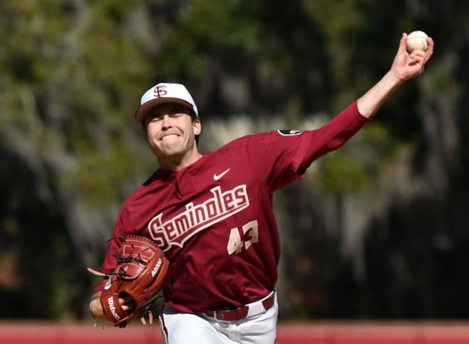 Bryce Hubbart, shown earlier this season, helped FSU Baseball win Sunday's first game.