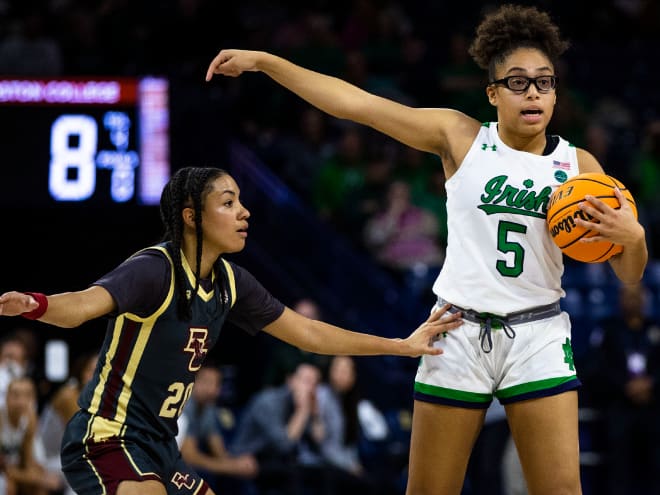 Notre Dame point guard Olivia Miles, right, was named as second-team All-American by The Associated Press.