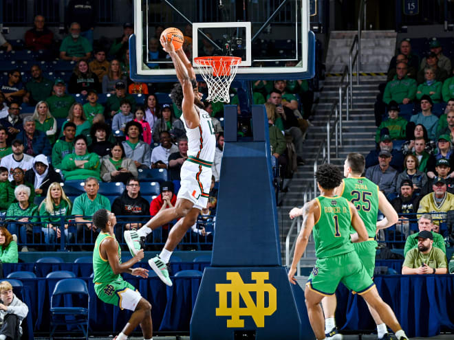 Miami's Norchad Omier, who scored a game-high 33 points in a 73-61 win at Notre Dame, logged 12 of his points on dunks.