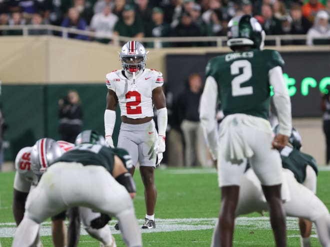 Ohio State safety Caleb Downs led the Buckeye defense with six tackles in Saturday's win against Michigan State. (Birm/DTE)