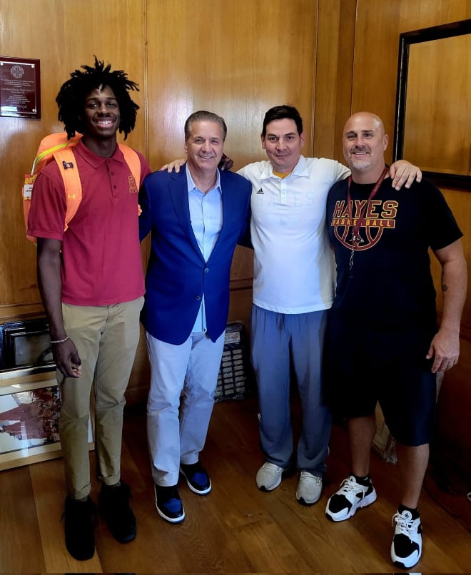 John Calipari with Ian Jackson and his coaches at Cardinal Hayes