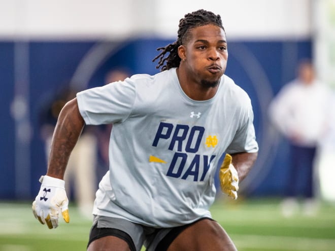 Former Notre Dame nickelback Thomas Harper showed speed and explosiveness at Thursday's Pro Day.