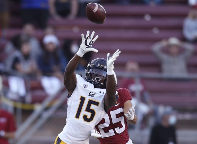 Lu-Magia Hearns intercepts a pass in the 2021 meeting between Cal and Stanford.