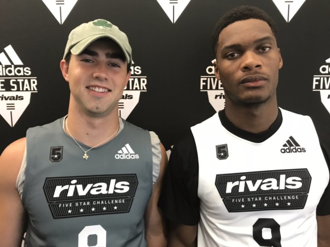 Notre Dame commits Drew Pyne and Jordan Johnson met at the Five-Star Challenge Media Day on Monday afternoon