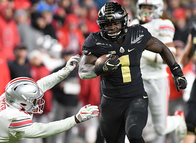 D.J. Knox versus Ohio State in 2018, a game when the senior rushed for 128 yards in the Boilermakers stunning victory over the No. 2-ranked Buckeyes.
