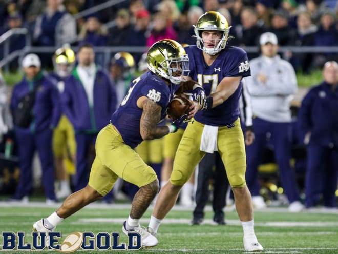 Notre Dame Fighting Irish football quarterback Jack Coan and running back Kyren Williams