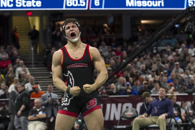 Fifth-year senior Michael Macchiavello will wrestle in the NCAA finals Saturday night and is just the fourth North Carolina native to All-American at NC State.