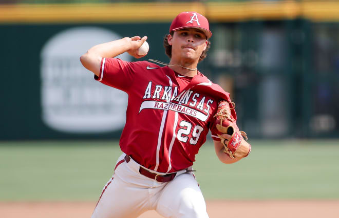 Arkansas pitcher Austin Ledbetter, who is moving on from baseball to join the Razorback football team. 