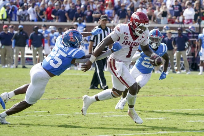 KJ Jefferson accounted for six touchdowns in Arkansas' loss at Ole Miss last week.