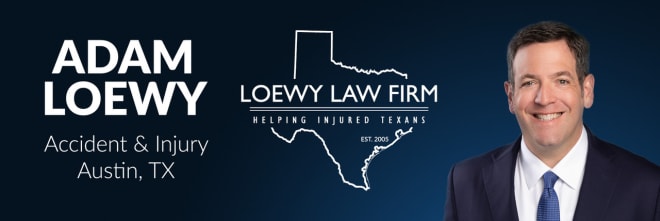 Adam Loewy is one of the top personal injury lawyers in Austin.  Adam is a proud graduate of the University of Texas School of Law and started his law firm in 2005.  Adam helps people who have been injured in car crashes, slip and falls, dog bites, and other assorted ways.  He is actively involved in every case he handles and is always available to talk or text.  If you or a loved one has been injured, call the Loewy Law Firm today at (512) 280-0800.
