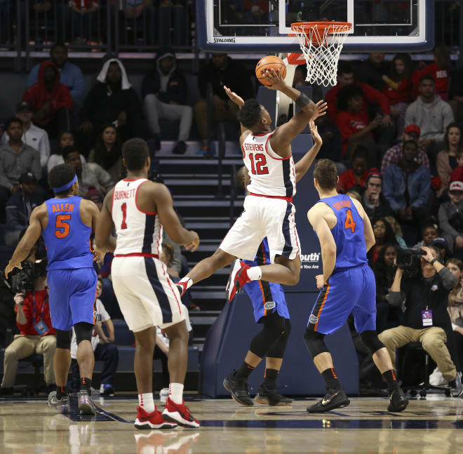 Ole Miss forward Bruce Stevens goes in for a basket during the second half of the Rebels' 78-72 win over Florida Saturday in Oxford. 