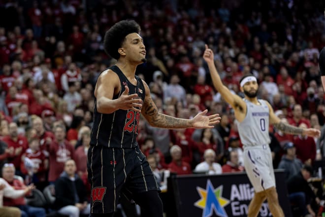 Chucky Hepburn seeks a foul call late in Wisconsin's loss to Northwestern. 