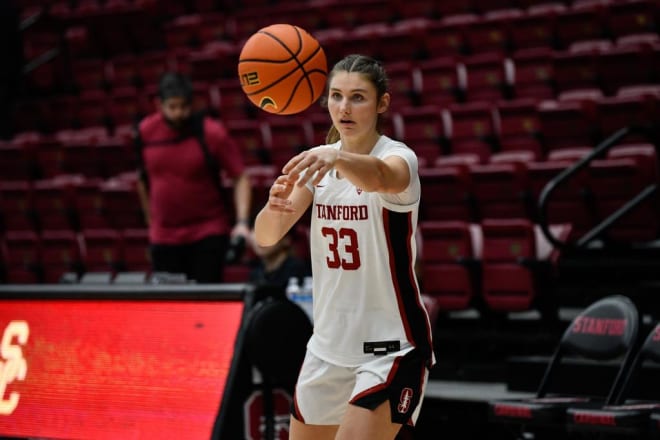 Hannah Jump warming up for Stanford. 