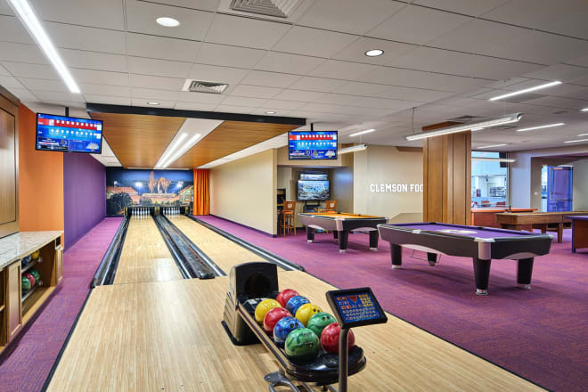 Clemson's players lounge has features like a full scale bowling ally. 