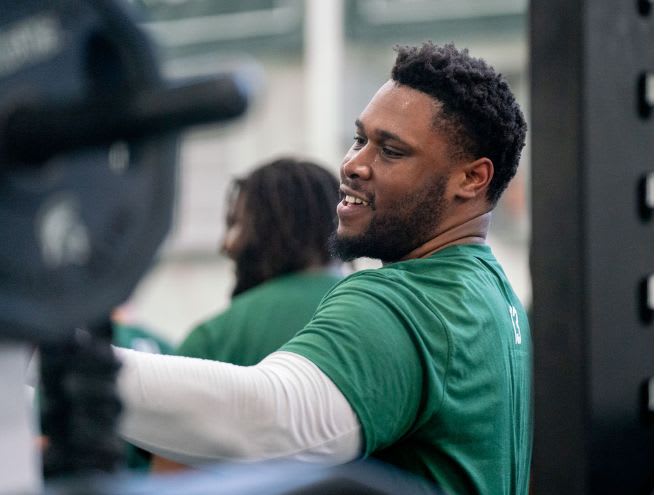 Michigan State defensive tackle Jarrett Jackson at winter workouts 