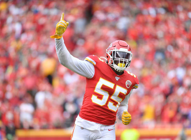 Former Michigan football defensive end Frank Clark had five solo tackles, two sacks and a forced fumble in the 5-2 Chiefs' 30-6 win over the Broncos Thursday night.