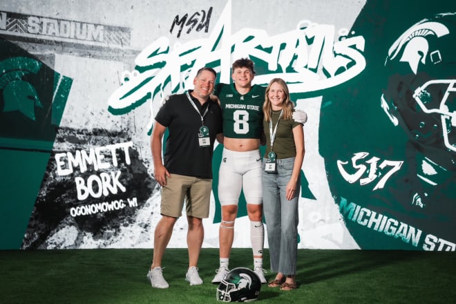 Michigan State class of 2025 tight end commit Emmett Bork with his family during Michigan State official visit (Photo courtesy of Emmett Bork/MSU Football)