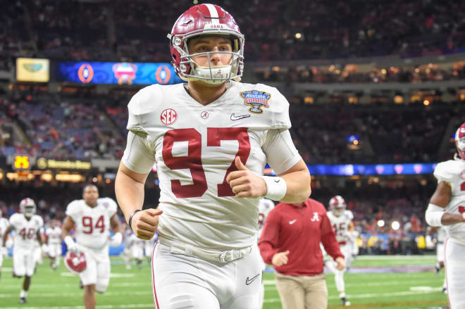 Alabama Crimson Tide kicker Joseph Bulovas (97) departs the field before the College Football Playoff Semifinal at the Allstate Sugar Bowl between the Alabama Crimson Tide and Clemson Tigers on January 1, 2018, at the Mercedes-Benz Superdome in New Orleans, LA. Photo | Getty Images