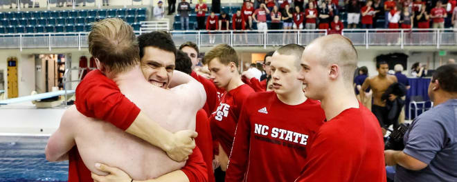NC State men's swimming won the national title in the 800-free relay Wednesday evening.