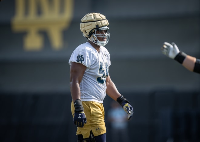 Junior Aamil Wagner moved up to No. 1 on the Notre Dame football depth chart Wednesday at right tackle. 