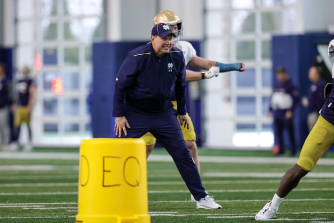 Notre Dame defensive coordinator/linebackers coach Al Golden during a recent Irish spring practice.