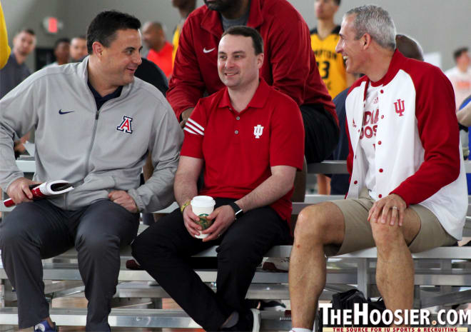 Arizona head coach Sean Miller (left), Miller (middle) and IU assistant Ed Schilling (right) in Dallas.