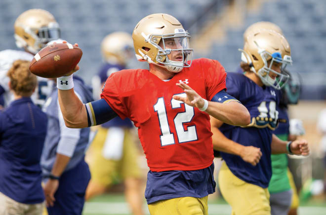 Senior quarterback Ian Book was a standout during today's practice.