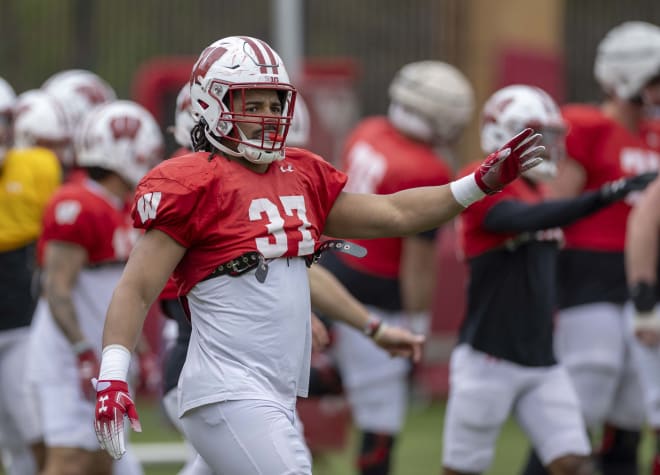 Fifth-year senior Riley Nowakowski is back for the Badgers at tight end. 