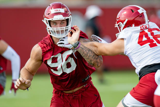 Blayne Toll is back on defense after a short stint as a tight end.