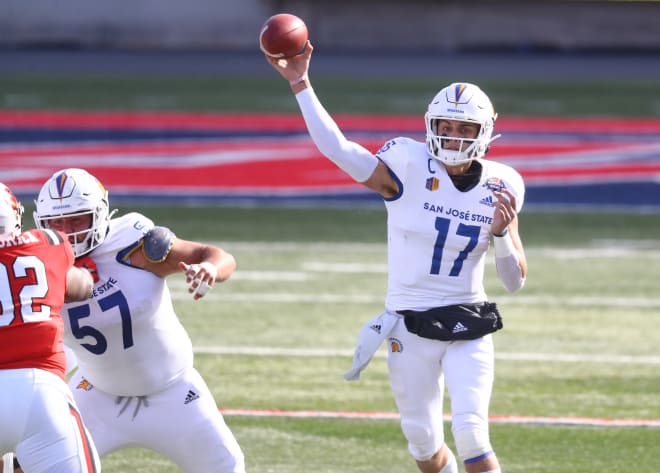 San Jose State quarterback Nick Starkel passed for 2,174 yards, 17 TDs and 7 INTs in eight games last season.