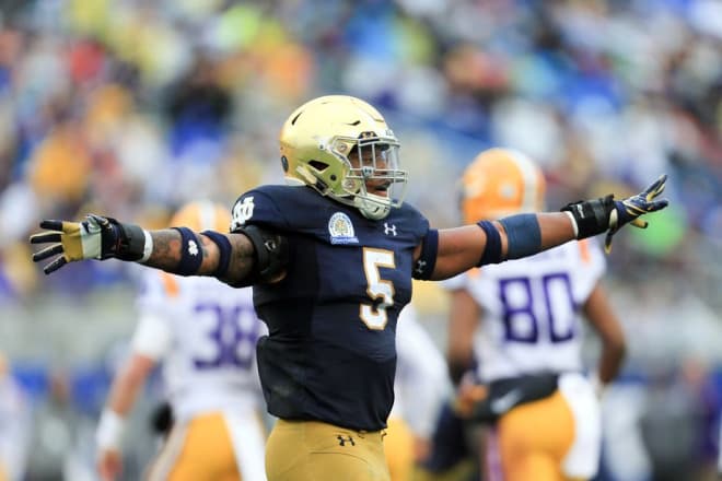 Linebacker Nyles Morgan is among the former Notre Dame players in the Alliance of American Football.