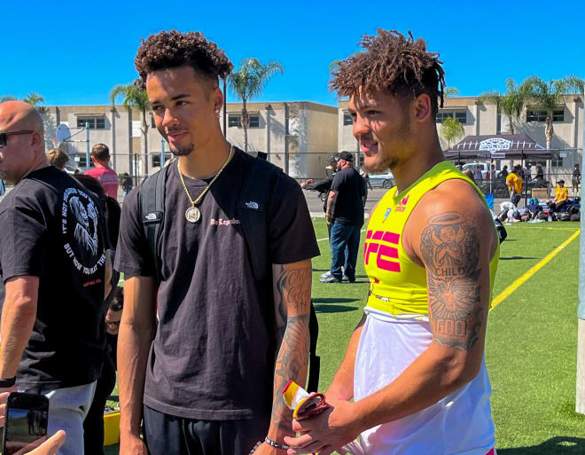 Five-star USC quarterback commit Malachi Nelson and five-star receiver Brandon Inniss are spending the weekend as teammates at the Pylon 7v7 tournament in Orange County.