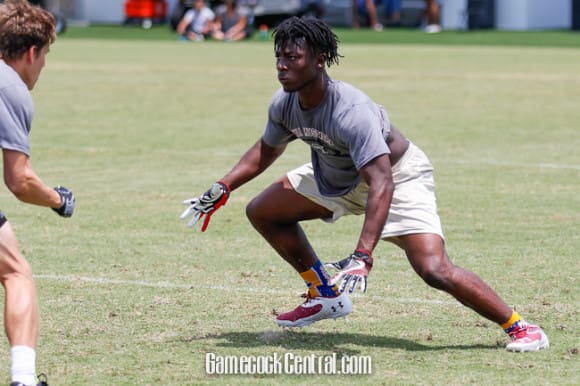 Class of 2019 DB Jammie Robinson works out at South Carolina's camp Wednesday.