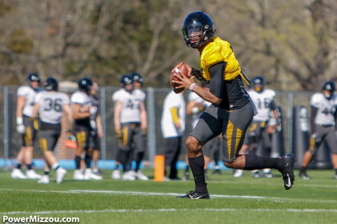 Quarterback Kelly Bryant left Missouri's practice Monday with what head coach Barry Odom said was a hamstring strain.