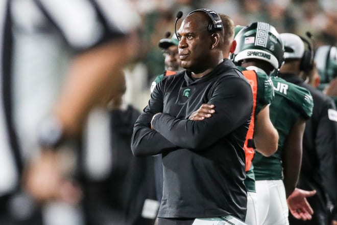 Mel Tucker on the sideline during the Michigan State vs Central Michigan game. Photo credit: Junfu Han / USA TODAY NETWORK